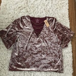Maroon Crushed Velvet Lace Up